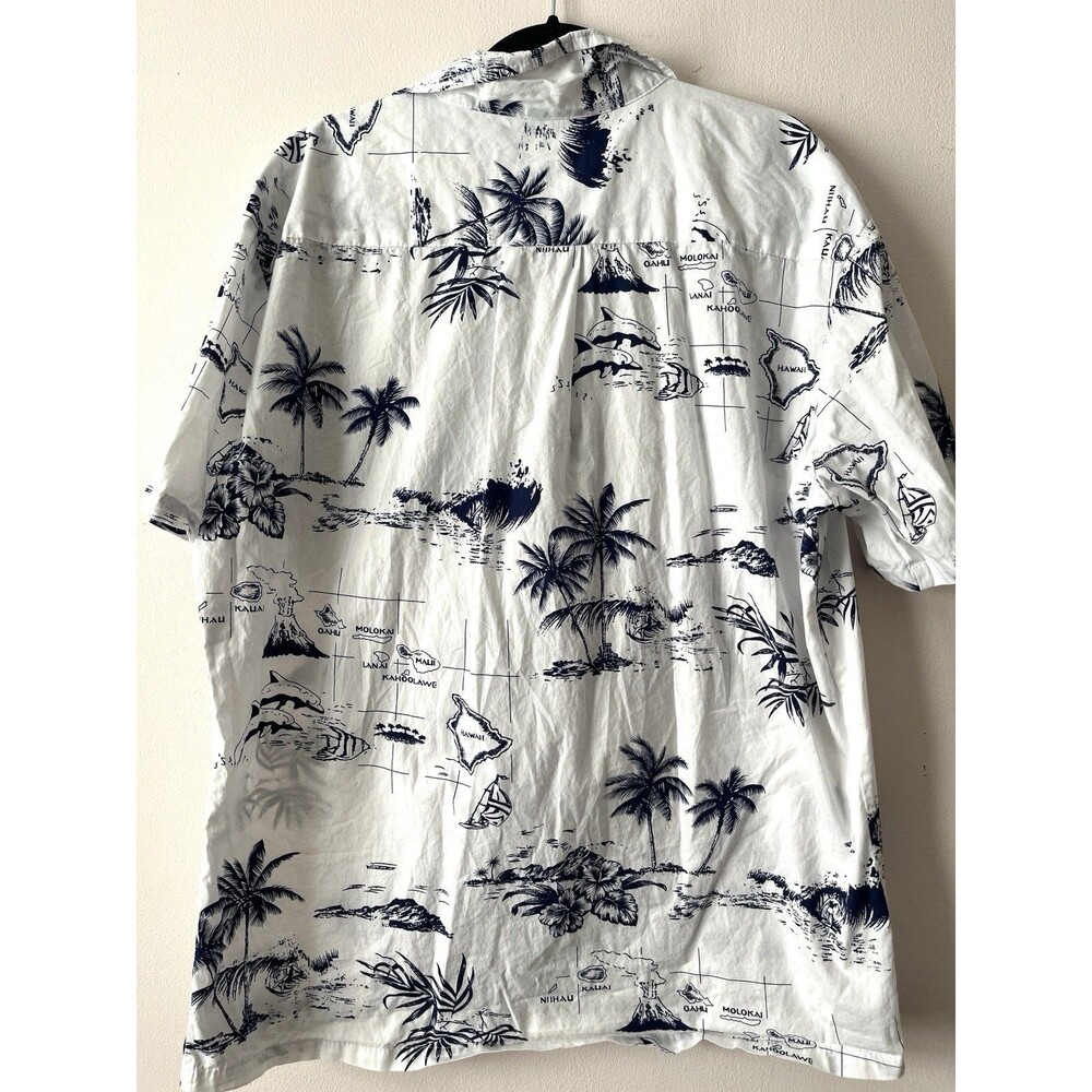 Vtg Palmwave Hawaiian Island Map Shirt Cotton Aloha Dolphins Mens XL - Picture 5 of 5